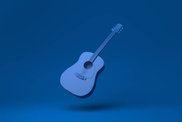 istock Blue Guitar acoustic body floating in blue background. minimal concept idea creative. monochrome. 3D render. 1317627263