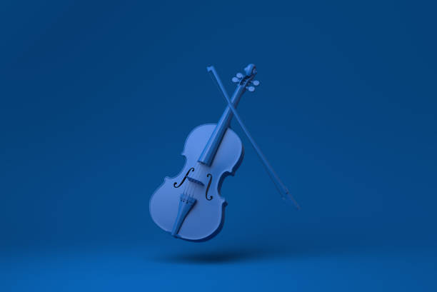 istock Blue Violin floating in blue background. minimal concept idea creative. monochrome. 3D render. 1317627271