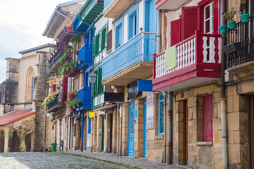 colorful streets of hondarribia town, Spain