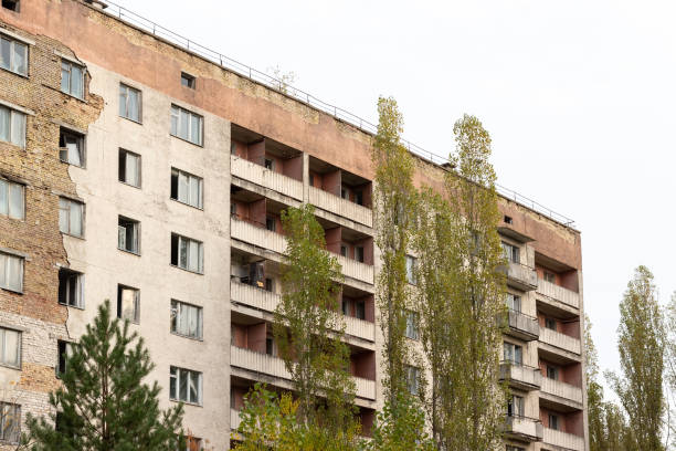 istock Old destroyed abandoned building in ghost town Pripyat, Chernobyl Exclusion Zone, Ukraine 1317639434
