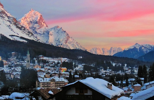 Sunset on Cortina d'Ampezzo the queen of Dolomites
