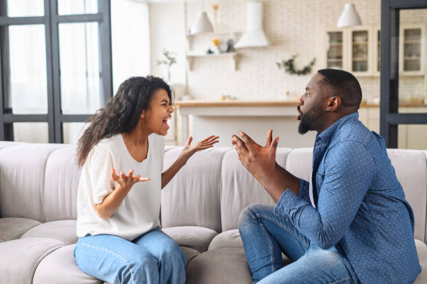 istock Multiracial couple is arguing at home 1317641882