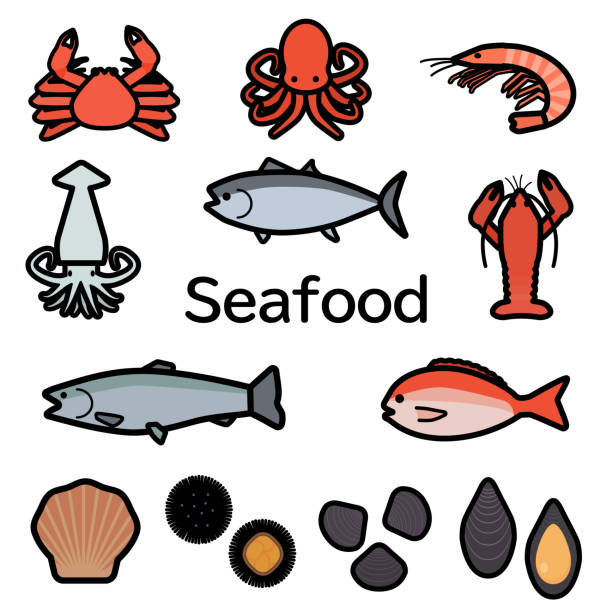 Clip art of simple and cute seafood Clip art of simple and cute seafood tako stock illustrations