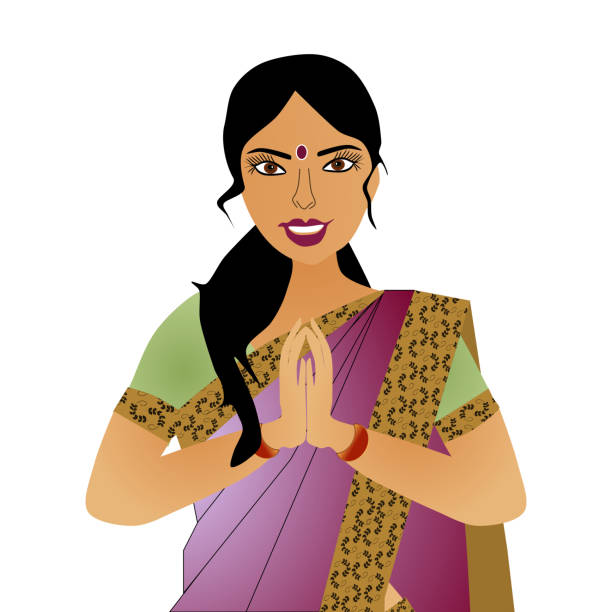 Indian Woman Wearing Sari Saying Namaste Stock Illustration - Download  Image Now - Adult, Adults Only, Asian and Indian Ethnicities - iStock