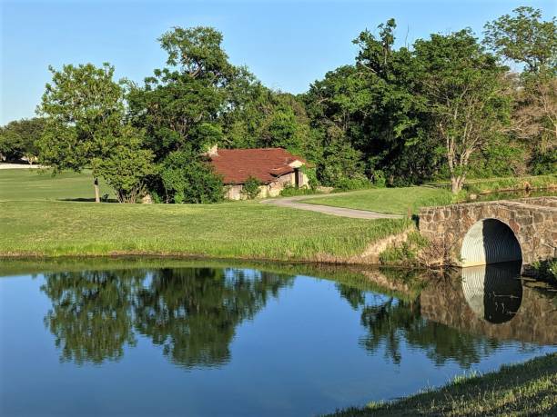istock Scenic Pond, Stone Bridge, Abandoned Building 1317646464