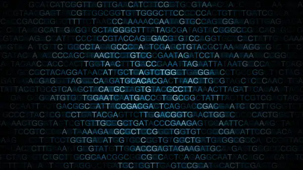 Photo of Digital screen with DNA data background. Nucleic acid sequence. Genetic research. 3d illustration.