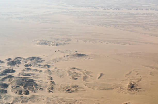 panorama view from the plane window of the desert in Egypt