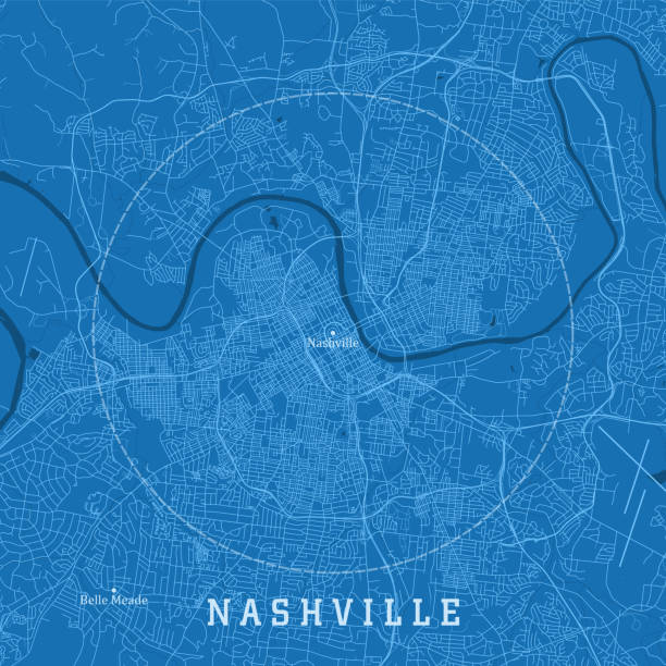 illustrations, cliparts, dessins animés et icônes de nashville tn city vector road map texte bleu - tennessee map nashville usa