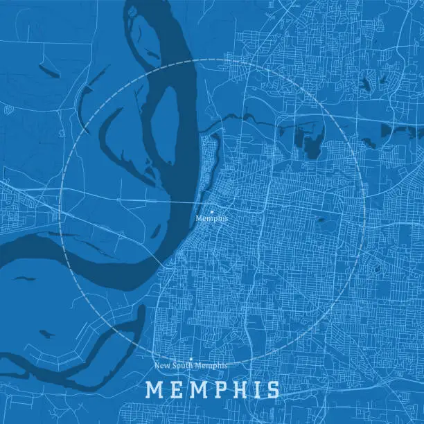 Vector illustration of Memphis TN City Vector Road Map Blue Text