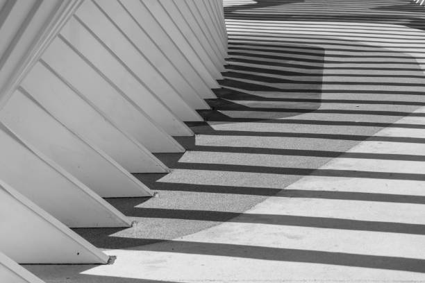 istock Geometric architectural pattern, shadows, and lines black and white for futuristic and model concepts and art work. 1317658701