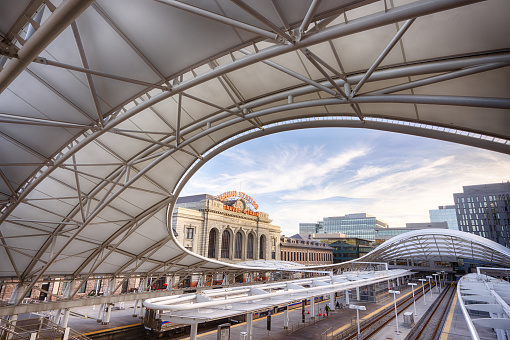 Railway station of Lille, France in the evening sun