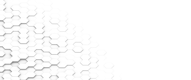 Plain white hexagonal background design - wide horizontal composition