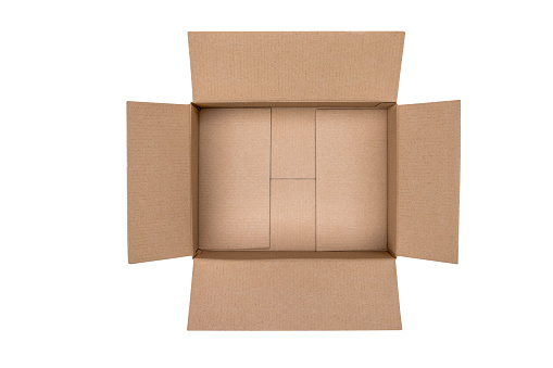 Large empty cardboard box from above isolated on white background