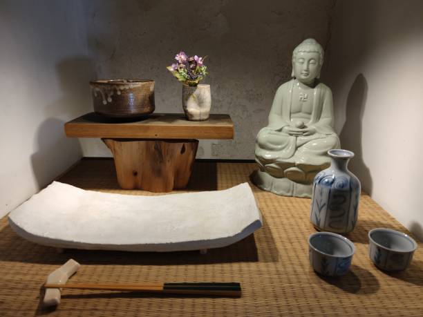 Japanese Oriental Buddhist House decoration. Buddha statue.