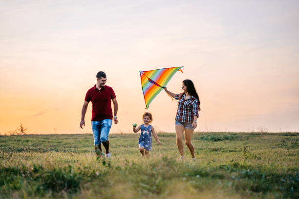 istock Family playing with kite on meadow 1317667514