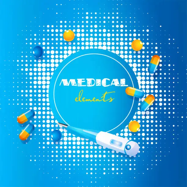 Vector illustration of A set of medical elements on an abstract colored background.