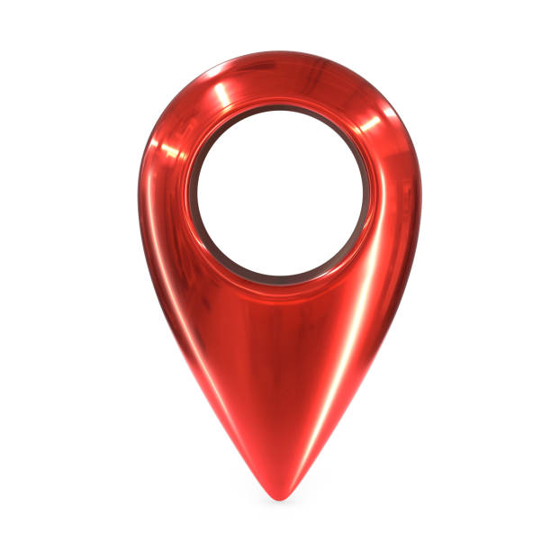 3D render of red metallic map geo pin isolated on white background