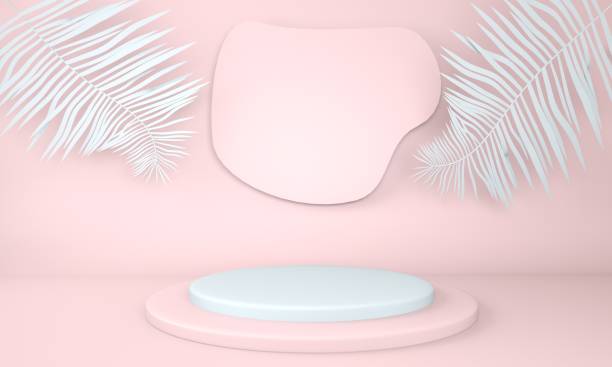 istock Product display podium decorated with leaves on pastel background, 3d illustration 1317676205