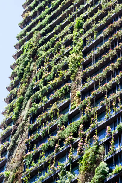 istock Appartment building with vertical garden, sky background with copy space 1317682383