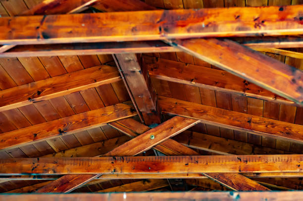 istock Interior view of a wooden roof structure 1317684778