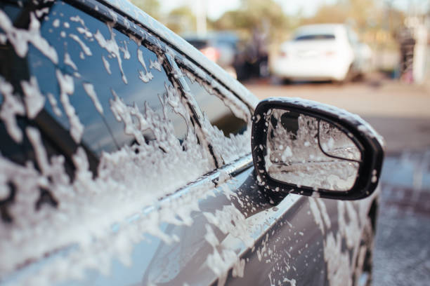 istock windshield and side view mirror. self-service car wash concept 1317685773