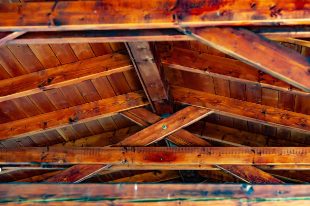 istock Interior view of a wooden roof structure 1317685868