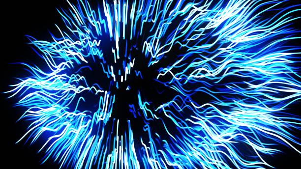 istock abstract 3d loop background with blue glow particles form curved lines and line form spherical structure in 3d space. Festive vj loop with particles. Motion design background 1317685938