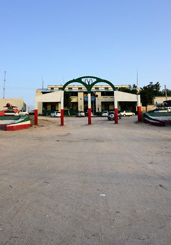 Berbera, Sahil Region, Somaliland, Somalia: central police station - public square with arches and Soviet P-15 Termit missiles - Somaliland, although not internationally recognized is a stable state with rule of law and good security standards.