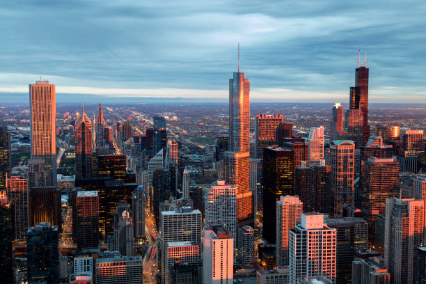 istock Chicago Skyline in Sunset Light, Aerial View 1317689272