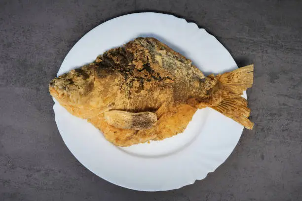 Carp baked fish on a white plate