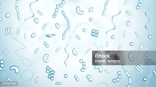 Different Types Of Bacteria On A Light Background Stock Photo - Download Image Now - Bacterium, Microscope, Backgrounds