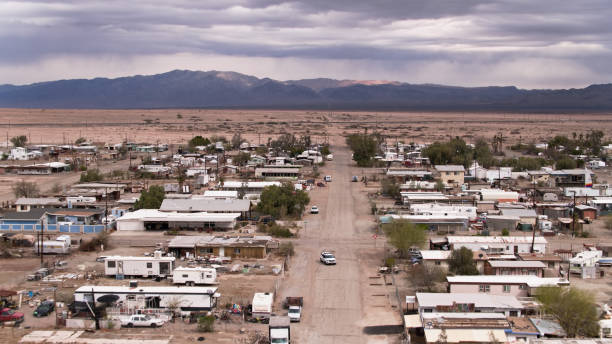 istock Trailers in Bombay Beach - Aerial 1317701392