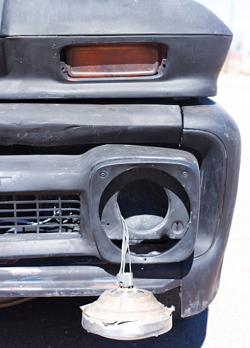 Vintage Pickup Truck Close-Up, Dangling Headlight