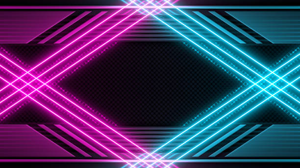 istock Sci Fy Neon Glowing Lamps On Dark Perforated Wall. Abstract Technology Background. 3D Rendering. 1317707553