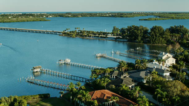 istock Private Piers In Wabasso, Florida - Aerial 1317714893