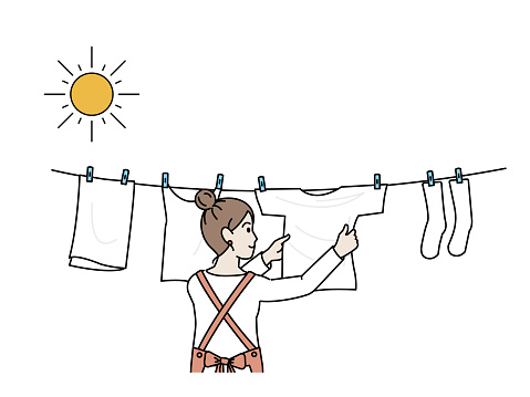 It is an illustration of a Woman drying the laundry.