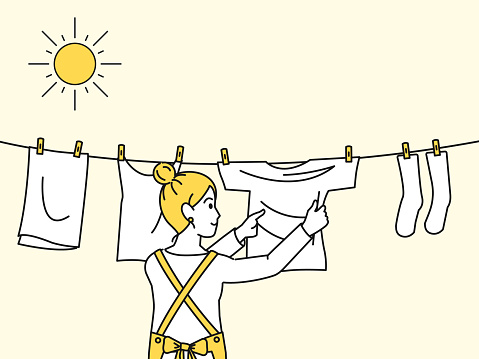 It is an illustration of a Woman drying the laundry.