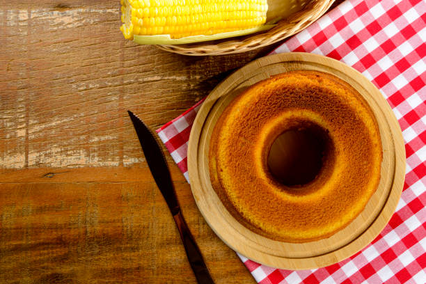 istock Typical Brazilian junina party sweets - Top view with copy space. Corn cake 1317721248