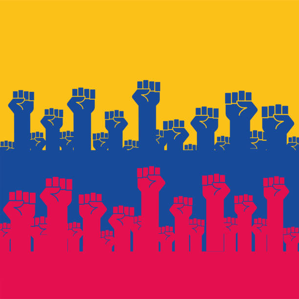 colombian protesters hands colombian protesters hands in flag resistencia stock illustrations