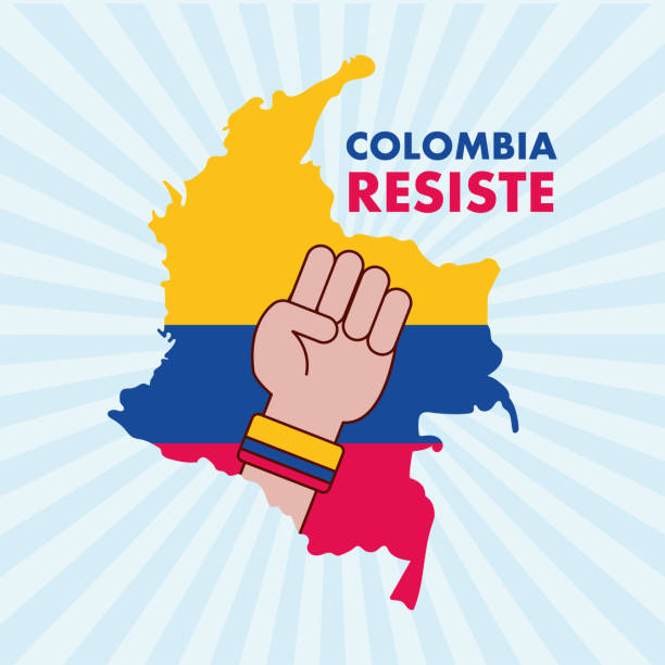 colombian map with fist colombian map with fist hand resistencia stock illustrations