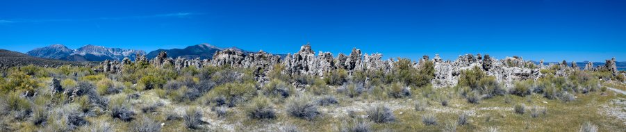 High Resolution composite panorama of Mono Lake Tufa with mountains in background