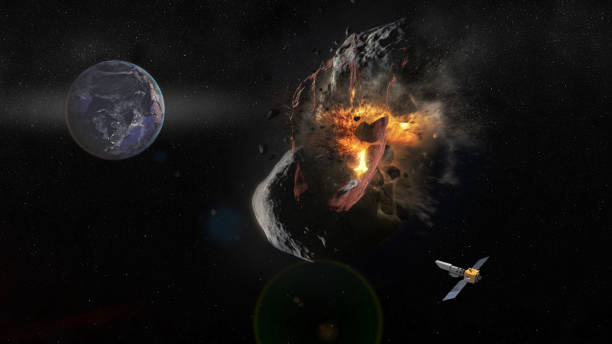 istock Saving planet Earth from asteroid. Explosion on a meteorite flying to the Earth. Spaceship flies away after a successful mission. Collage. Elements of this image furnished by NASA. 1317722903