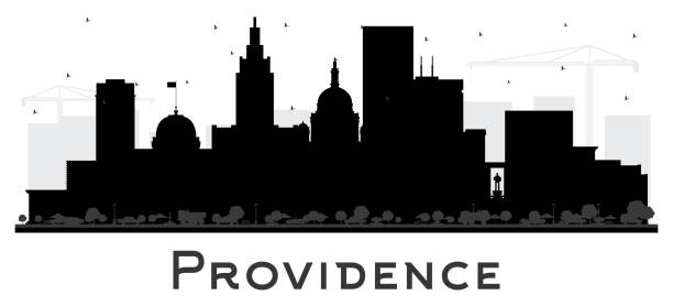 Providence Rhode Island City Skyline Silhouette with Black Buildings Isolated on White. Providence Rhode Island City Skyline Silhouette with Black Buildings Isolated on White. Vector Illustration. Providence USA Cityscape with Landmarks. Business Travel and Tourism Concept with Modern Architecture. providence house stock illustrations