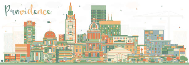 Providence Rhode Island City Skyline with Color Buildings. Providence Rhode Island City Skyline with Color Buildings. Vector Illustration. Providence USA Cityscape with Landmarks. Business Travel and Tourism Concept with Modern Architecture. providence house stock illustrations