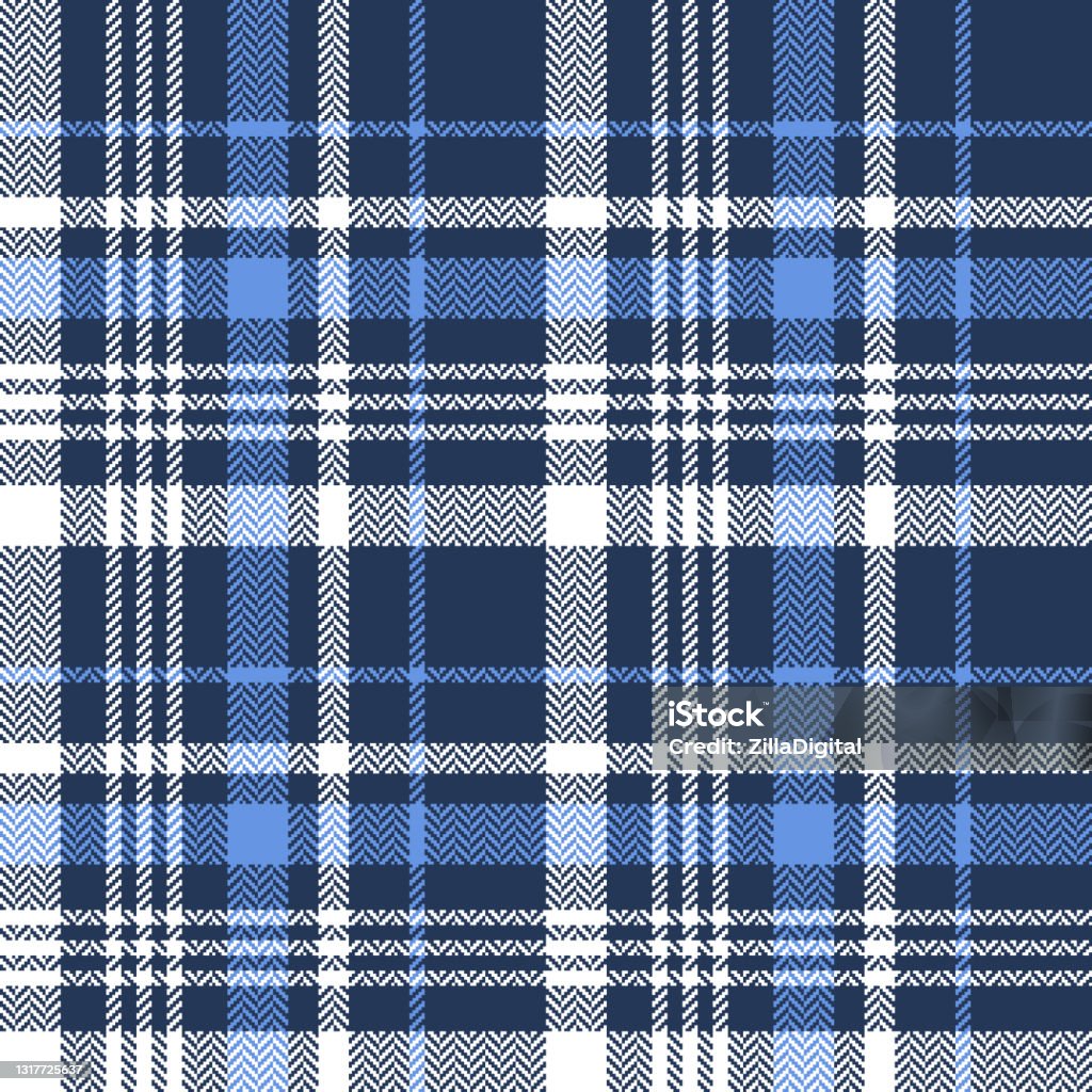 Plaid pattern vector in blue and white. Seamless tartan check graphic for flannel shirt, skirt, scarf, jacket, blanket, throw, other modern spring autumn winter everyday fashion textile design. Plaid stock vector