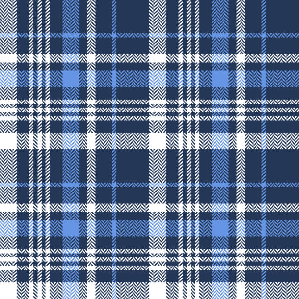 Plaid pattern vector in blue and white. Seamless tartan check graphic for flannel shirt, skirt, scarf, jacket, blanket, throw, other modern spring autumn winter everyday fashion textile design. Plaid pattern vector in blue and white. Seamless tartan check graphic for flannel shirt, skirt, scarf, jacket, blanket, throw, other modern spring autumn winter everyday fashion textile design. plaid stock illustrations