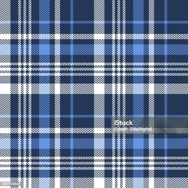 Plaid Pattern Vector In Blue And White Seamless Tartan Check Graphic For Flannel Shirt Skirt Scarf Jacket Blanket Throw Other Modern Spring Autumn Winter Everyday Fashion Textile Design Stock Illustration - Download Image Now