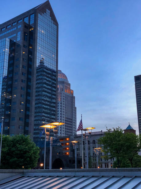 istock Tall skyscrapers lit up at night background 1317728509