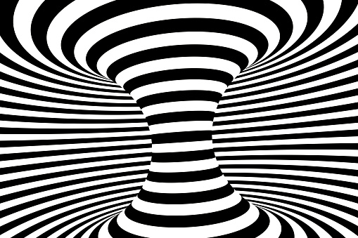 3d rendering of Abstract Psychedelic Striped Spiral Optical Illusion Background.
