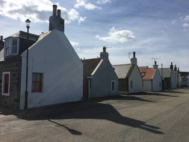 Row of cottages in Scottish fishing village stock photo